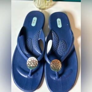 Okal Blue Sandals with Metallic Accents